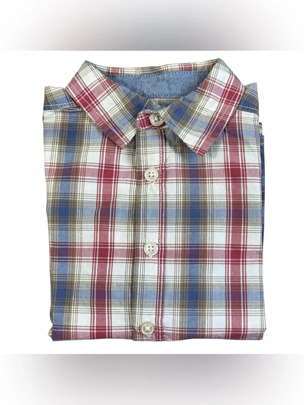 OshKosh B’gosh Toddler Boys Plaid Button Front Long Sleeve Shirt 3T Red Blue